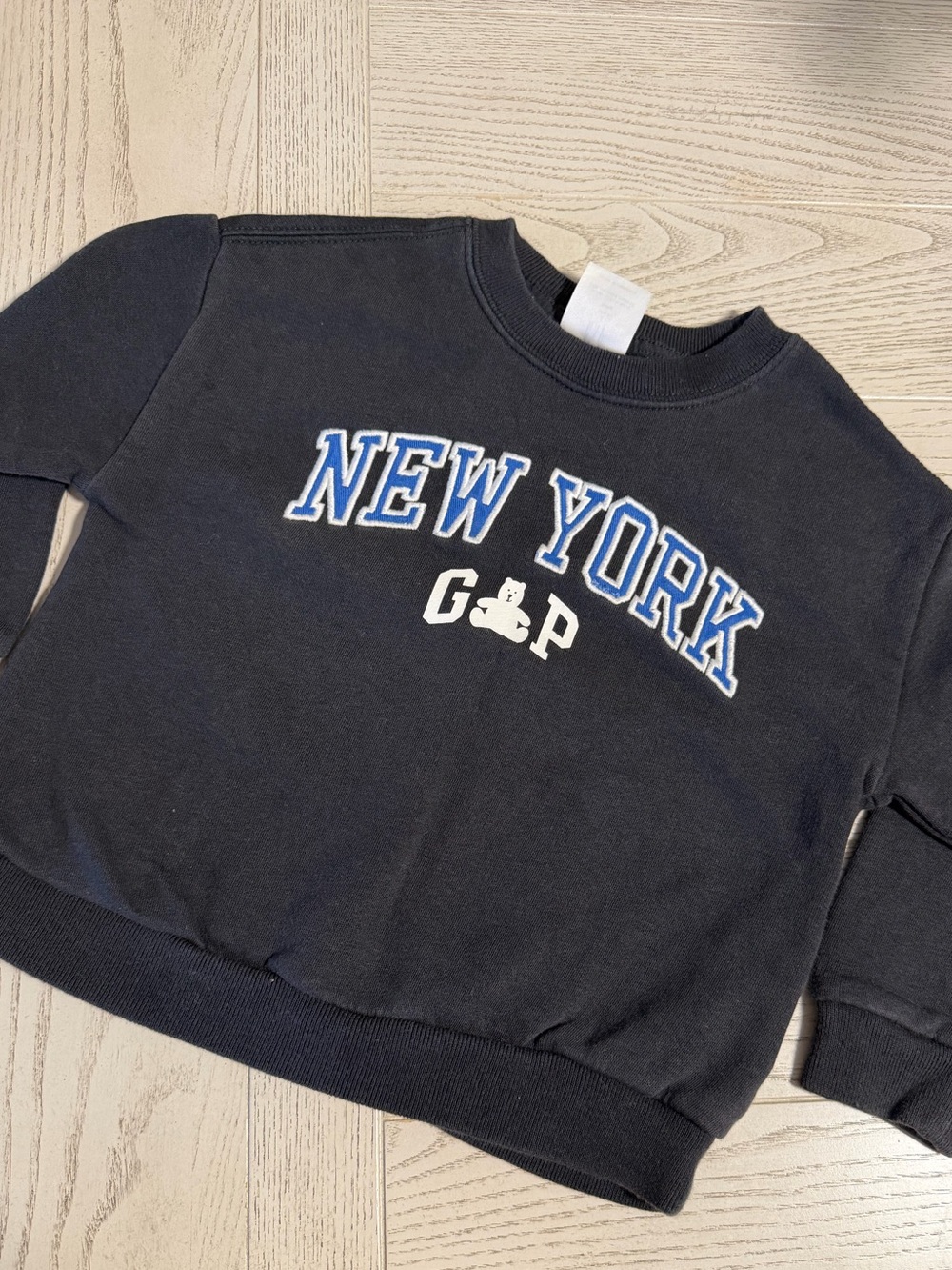 GAP Black Crewneck Sweatshirt with Blue NEW YORK Lettering